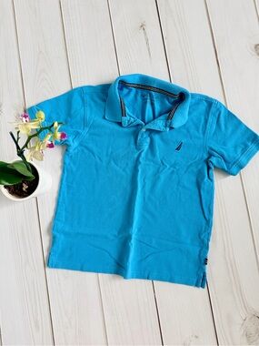 Nautica Boys Turquoise Blue Polo with Embroidered Sail Logo